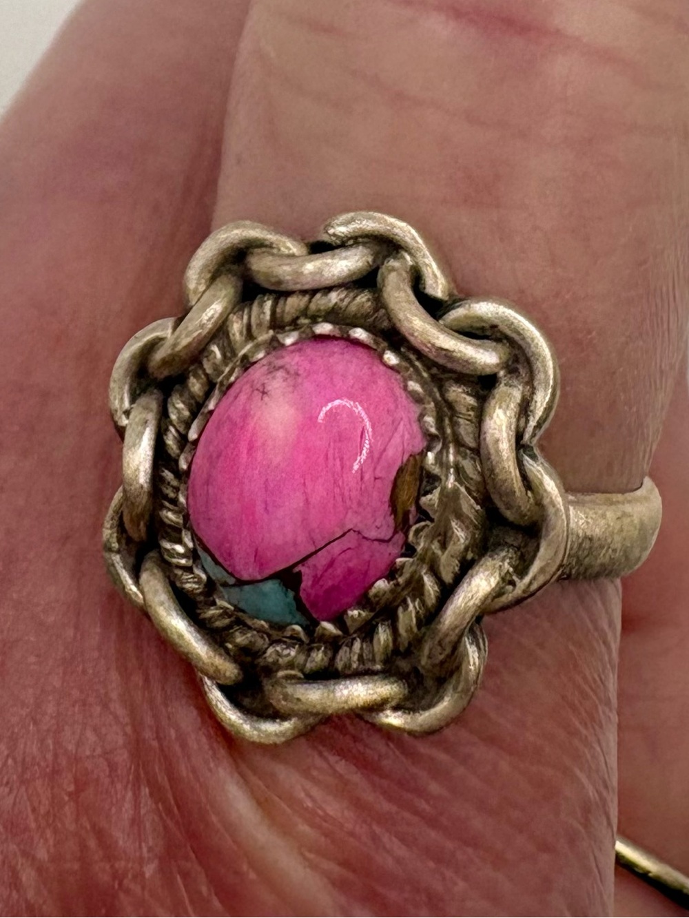 NWT Artisan Sterling Silver Cotton Candy Turquoise Ring Adjustable - Picture 8 of 14